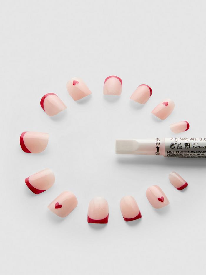 Faux ongles brillants carrés French manucure PS...