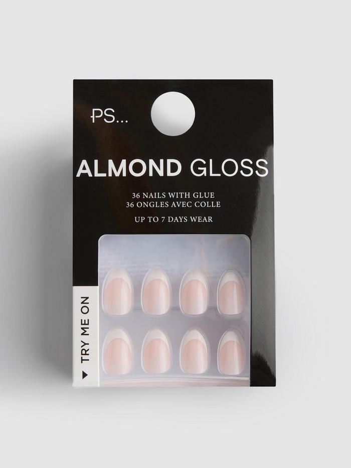 Faux ongles brillants French manucure en amande PS...