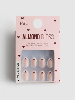 Faux ongles brillants en amande à cœurs PS...