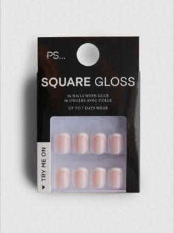 Faux ongles carrés brillants French manucure PS...