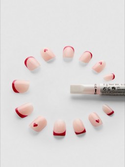 Faux ongles brillants carrés French manucure PS...