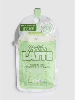 Masque-tissu à imprimé latte matcha PS...